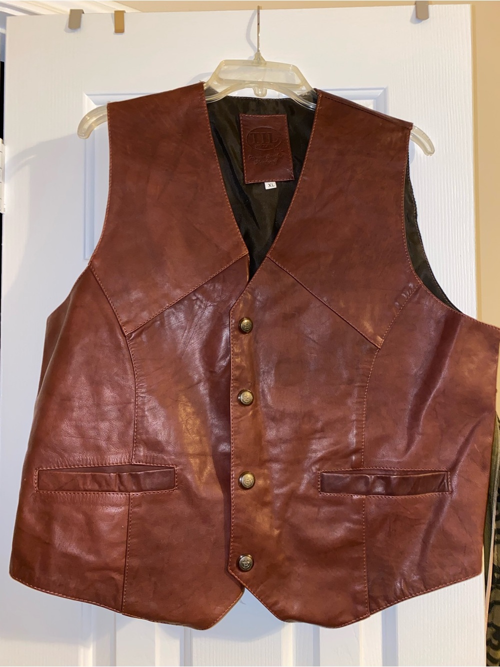 Men's Brown Leather Vest - Classic Button Front